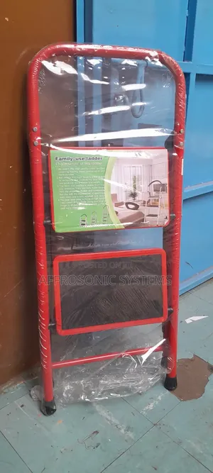 Red Black Steel Step Ladder - 2 Steps