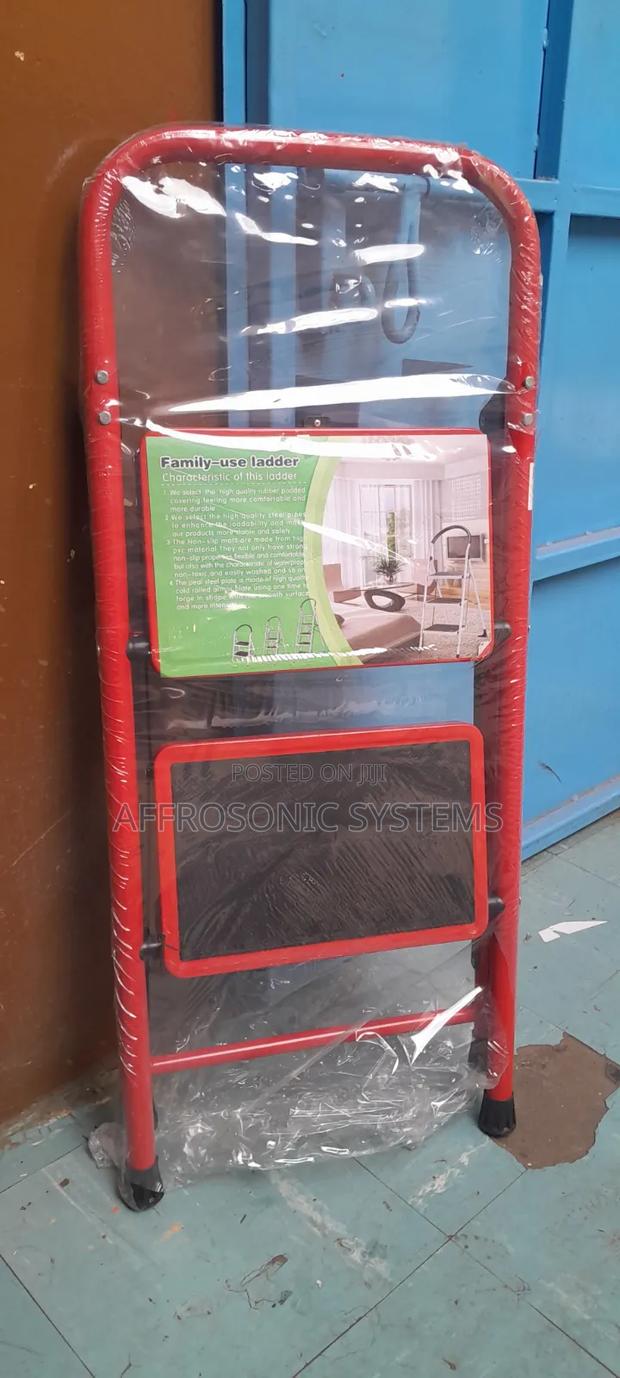 Red Black Steel Step Ladder - 2 Steps