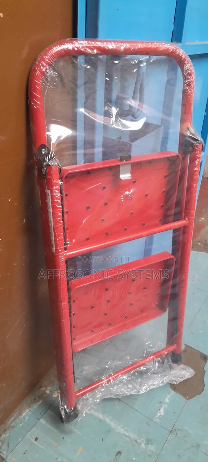 Red Black Steel Step Ladder - 2 Steps