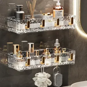 Acrylic Storage Shelf With Gold Hooks