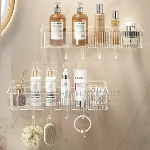 Acrylic Storage Shelf With Gold Hooks