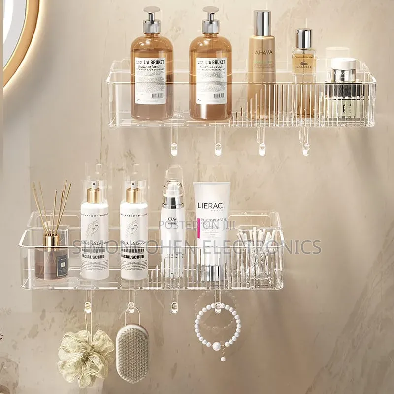 Acrylic Storage Shelf With Gold Hooks