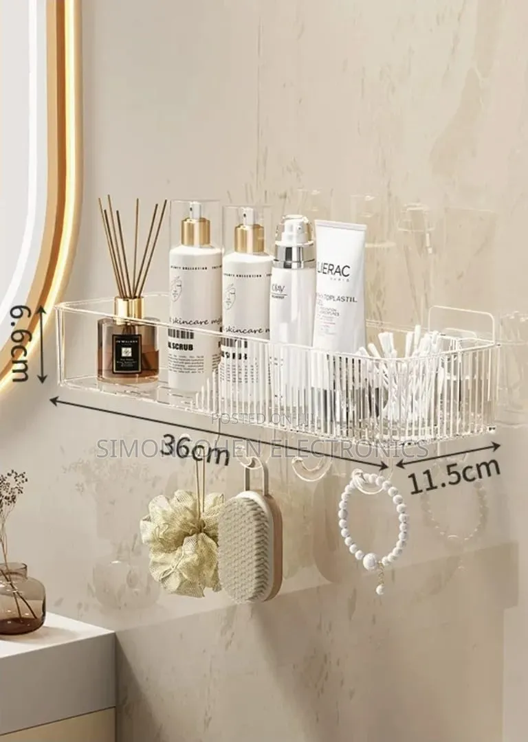 Acrylic Storage Shelf With Gold Hooks