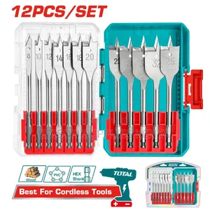 Total 12Pcs Flat Wood Drill Bits Set TACSDL1206