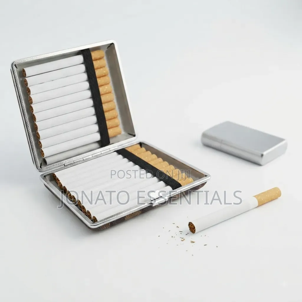 Leather Cigarette Case Holder Metal Box 20 Sticks Brown
