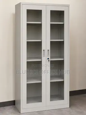 Steel Office Storage Cabinet With Glass Doors Shelves