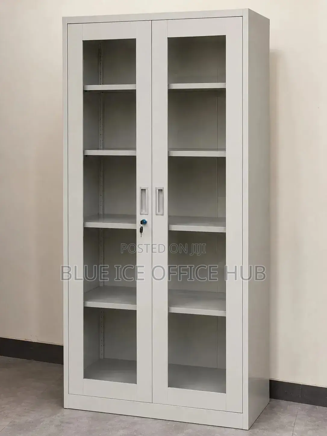 Steel Office Storage Cabinet With Glass Doors Shelves