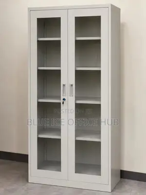 Steel Office Storage Cabinet With Glass Doors Shelves