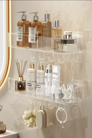 Acrylic Storage Shelf With Gold Hooks