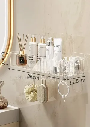 Acrylic Storage Shelf With Gold Hooks