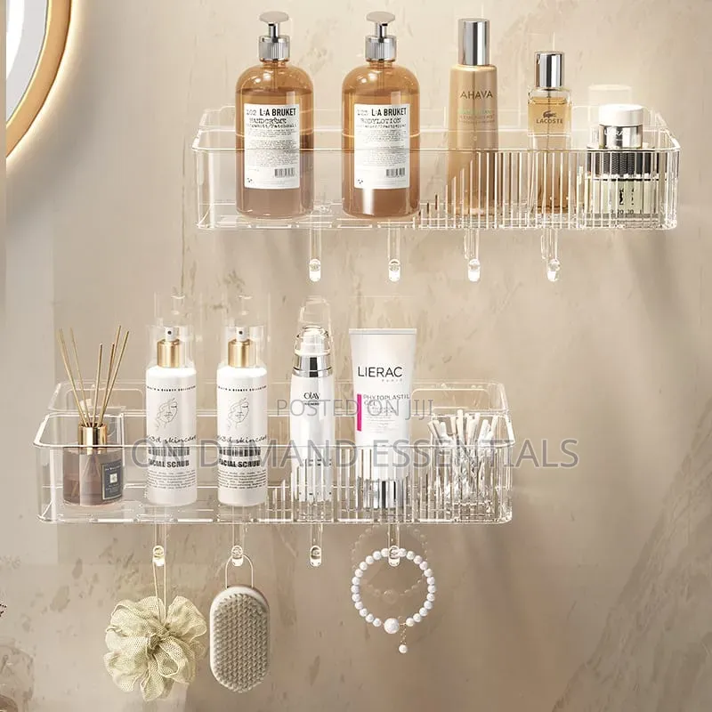 Acrylic Storage Shelf With Gold Hooks