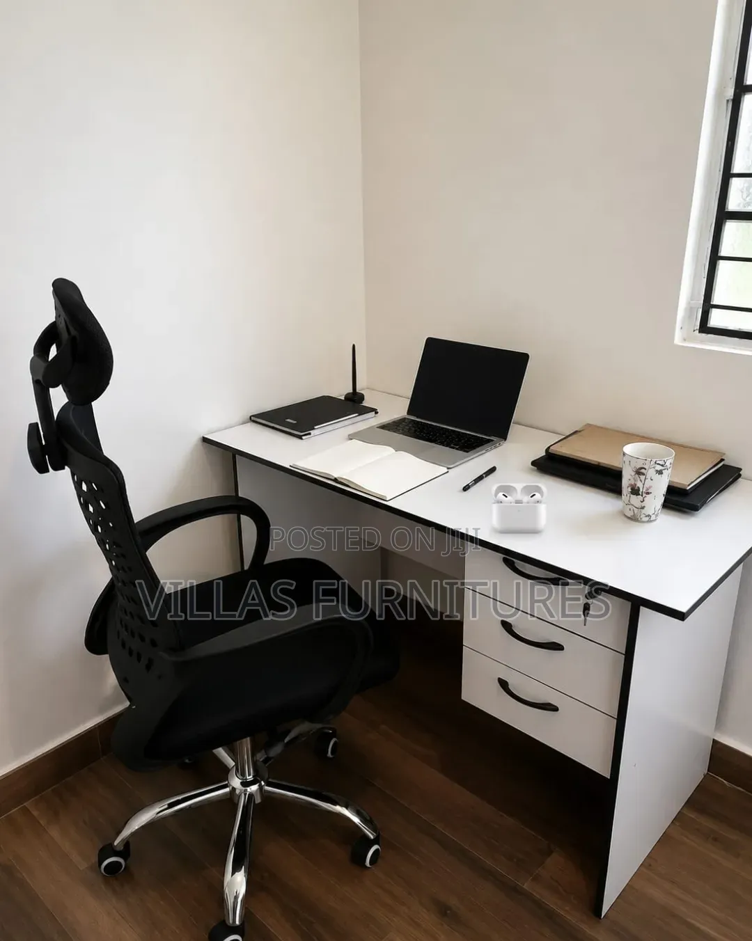 Best 1.2m White Office Desk and Headrest Chair