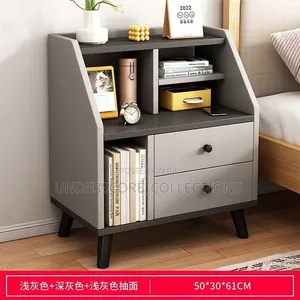 Grey Two Drawers and Shelves Bedside Table