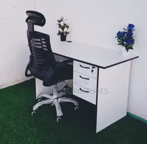 Simple Office Desk and Headrest Chair