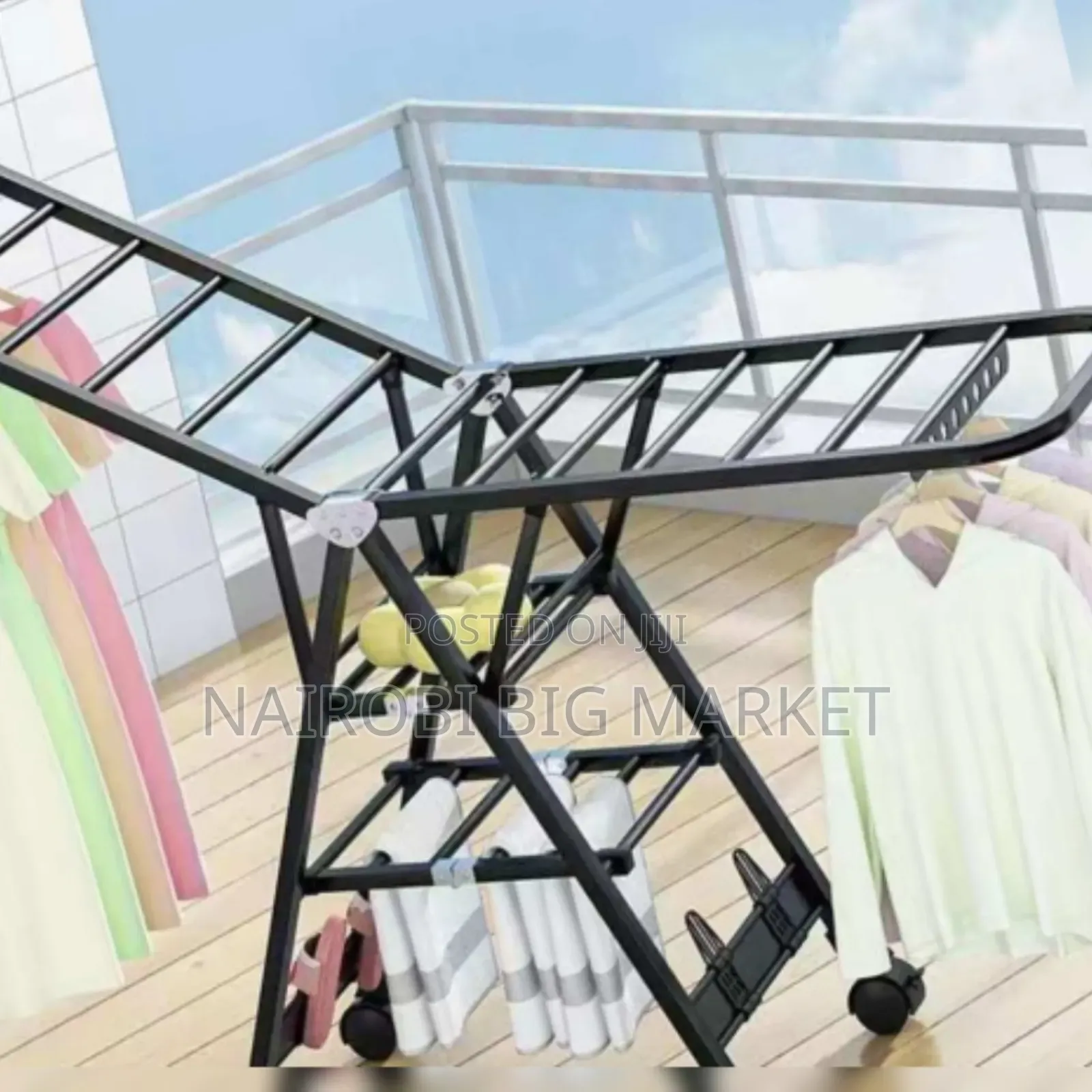 Foldable Heavy Clothes Drying Rack With Wheels