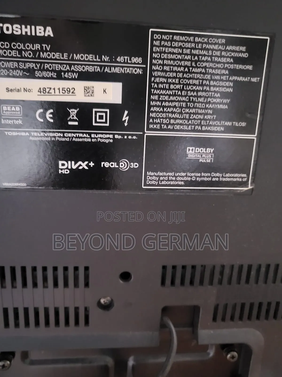 Toshiba 46" TV.best screen.Ex Germany