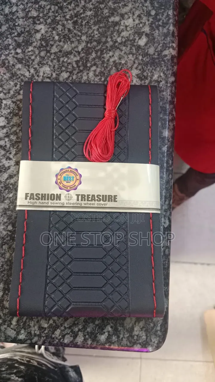 Black Faux Leather Hand Sewn Steering Wheel Cover in Different Design