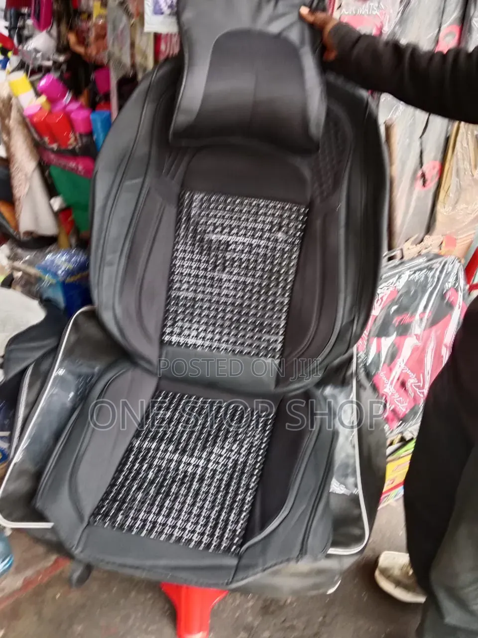 Black Faux Leather Bolstering With Diamond Quilted Panel Seat Covers