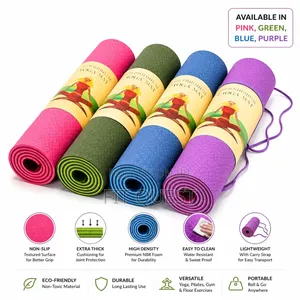 Non Slip Yoga Mat Exercise Fitness Workout Mat With Carry Strap 6mm