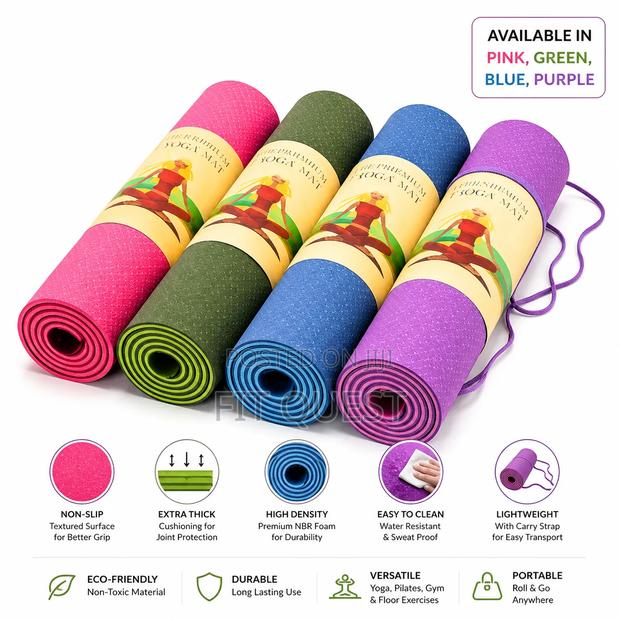 Non Slip Yoga Mat Exercise Fitness Workout Mat With Carry Strap 6mm