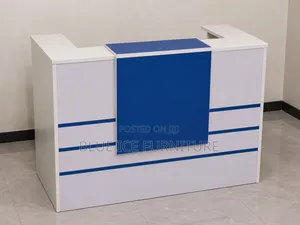 White Blue Office Reception Counter Desk