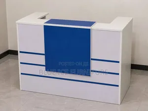 White Blue Office Reception Counter Desk