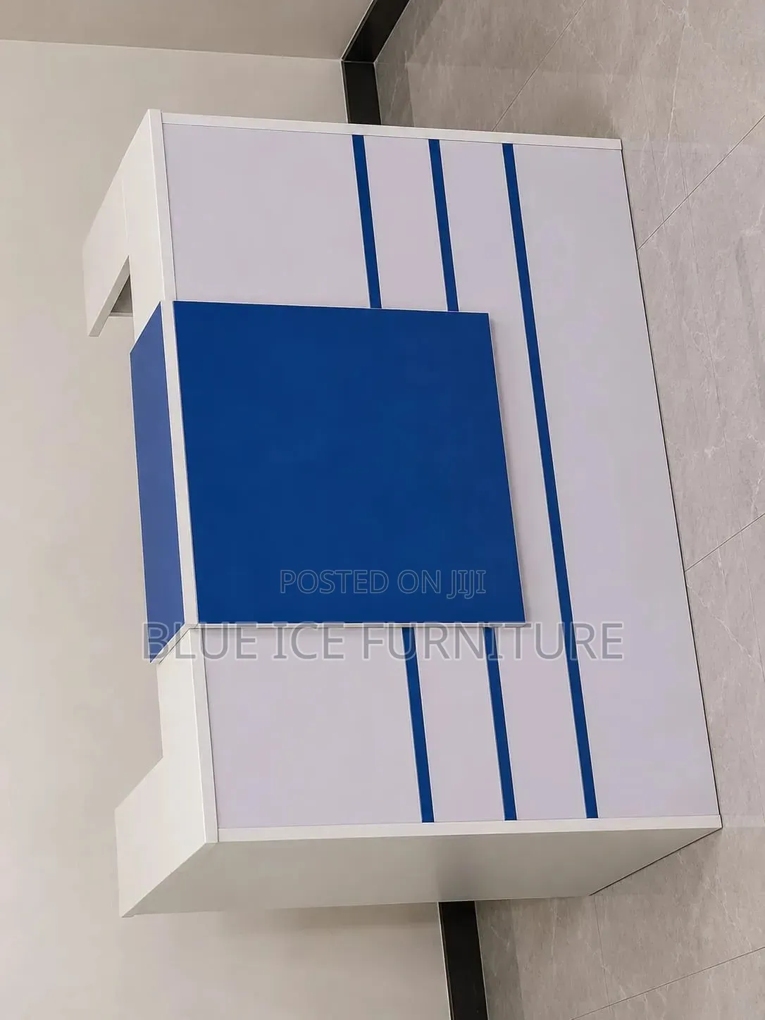 White Blue Office Reception Counter Desk