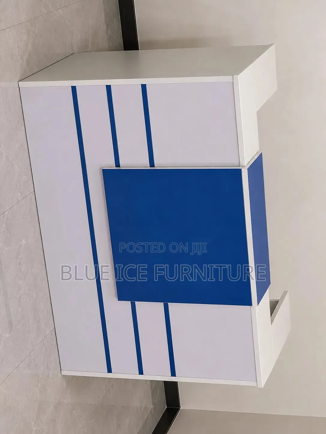 White Blue Office Reception Counter Desk