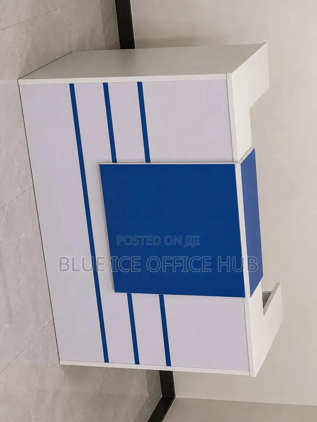 White Blue Office Reception Counter Desk
