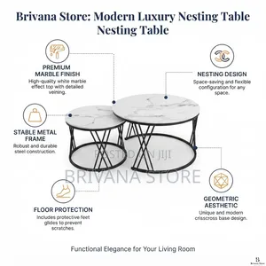 2-Piece Round Nesting Coffee Tables White Marble Effect Black Frame