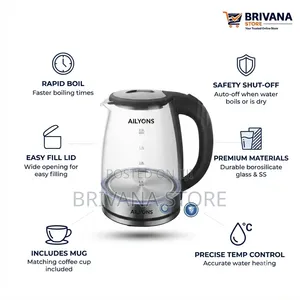 Ailyons 2L Glass Electric Kettle 2200W – Auto Shut-Off