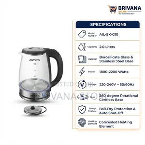 Ailyons 2L Glass Electric Kettle 2200W – Auto Shut-Off