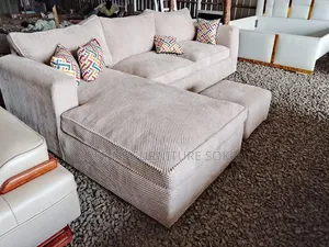 L Seat Sofa With a Small Bubble Design Fabric Upholstery