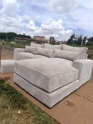 L Seat Sofa With a Small Bubble Design Fabric Upholstery