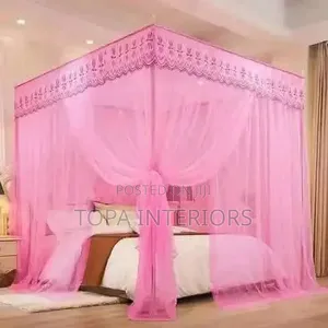 Baby Pink Bed Nets With Four Stands