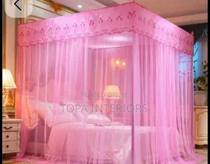 Baby Pink Bed Nets With Four Stands