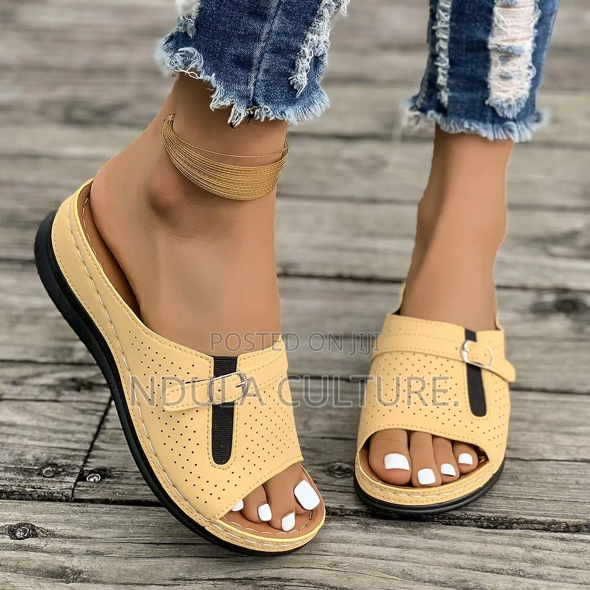 Perforated Orthopedic Wedge Slide Sandals