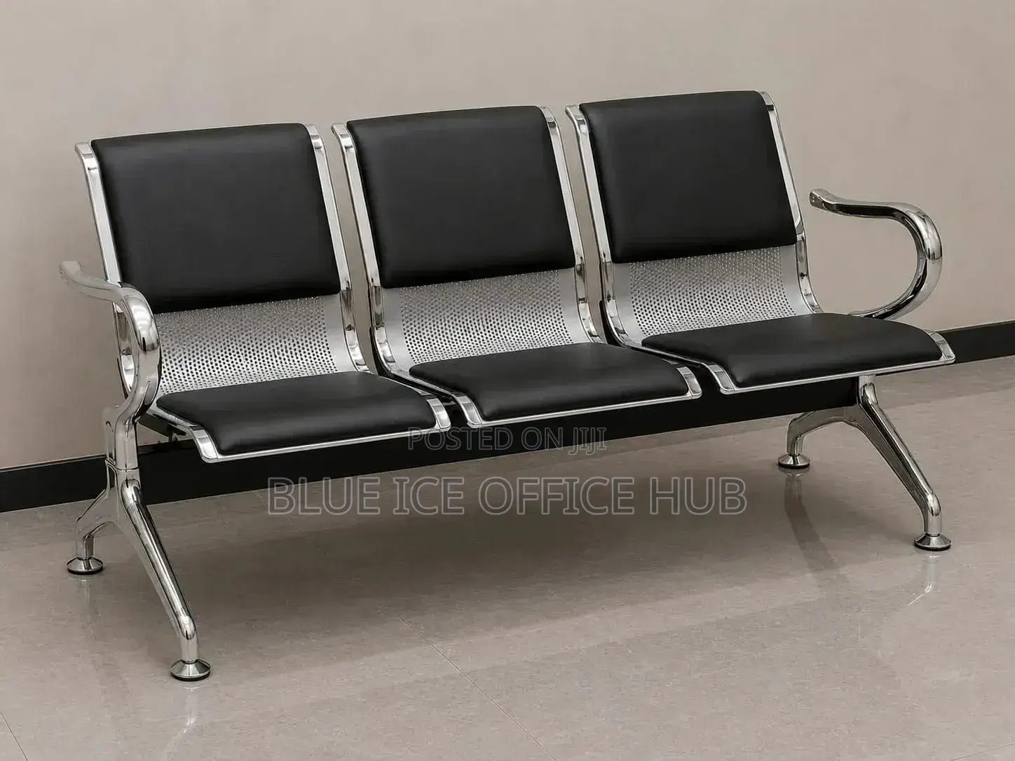 Black Leather Chrome Metal Office Reception Chair