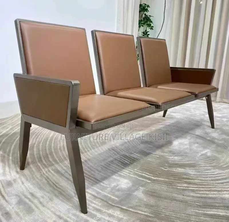 Office Bench: 3 -Seater Leather Waiting Bench