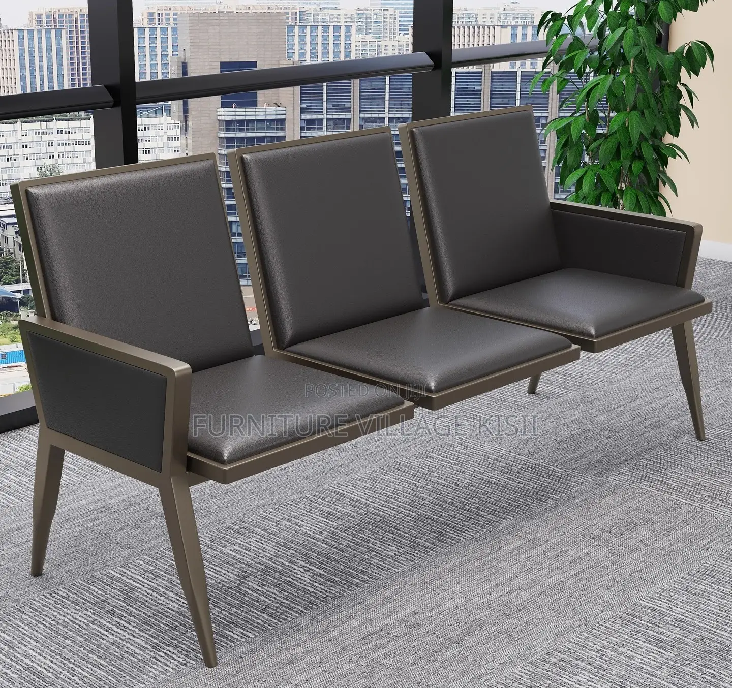 Office Bench: 3 -Seater Leather Waiting Bench