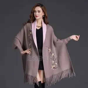 Executive Sleeved Floral Embroidered Poncho Jacket – 2-Tone