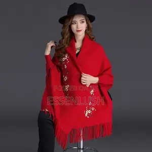 Executive Sleeved Floral Embroidered Poncho Jacket – 2-Tone