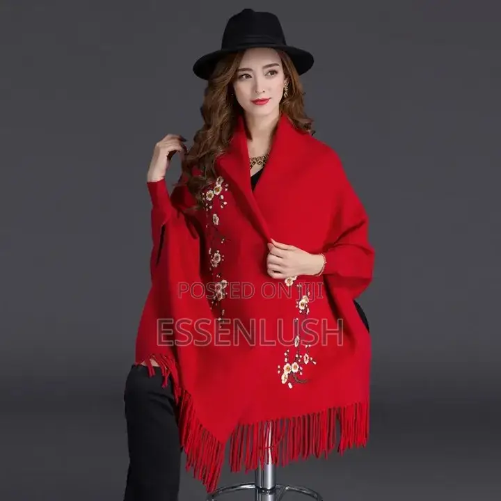 Executive Sleeved Floral Embroidered Poncho Jacket – 2-Tone