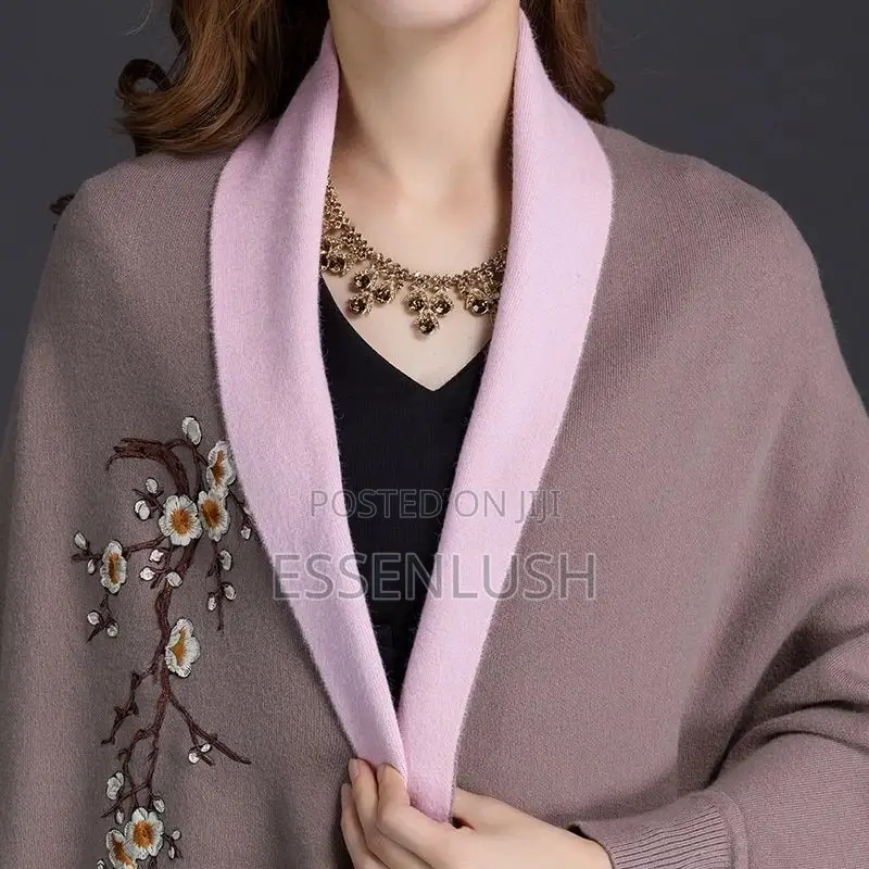 Executive Sleeved Floral Embroidered Poncho Jacket – 2-Tone