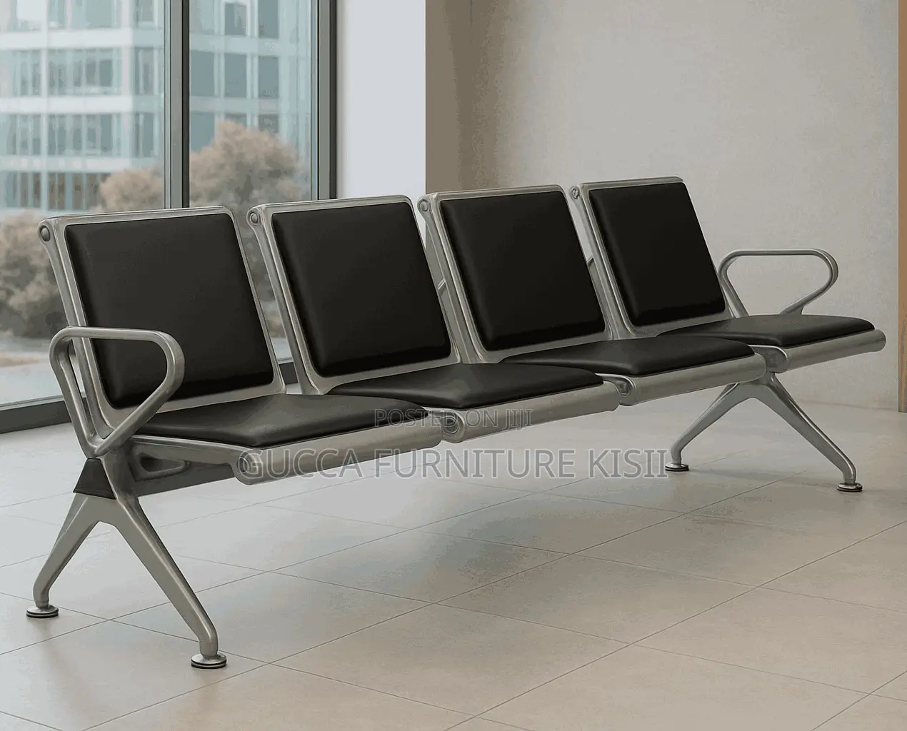 Reception Bench; 4-Link Padded Office Waiting Bench