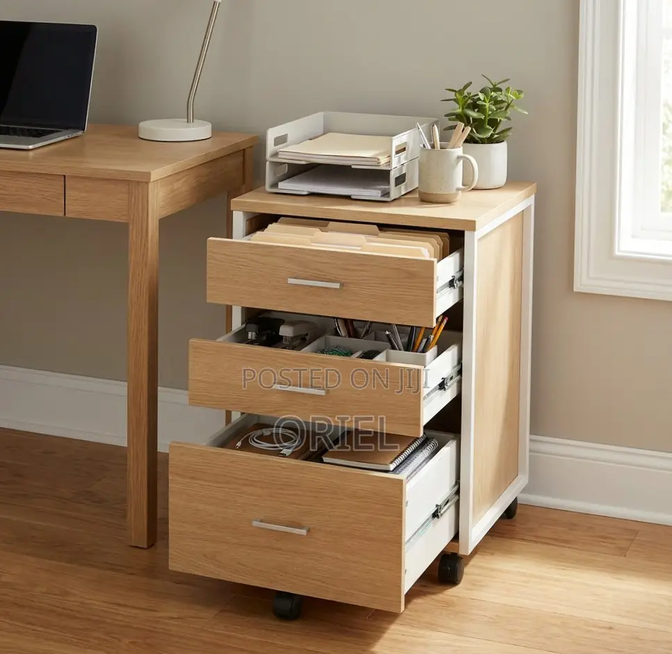 Office Cabinet : Wood Office Storage Cabinet With 3 Drawers