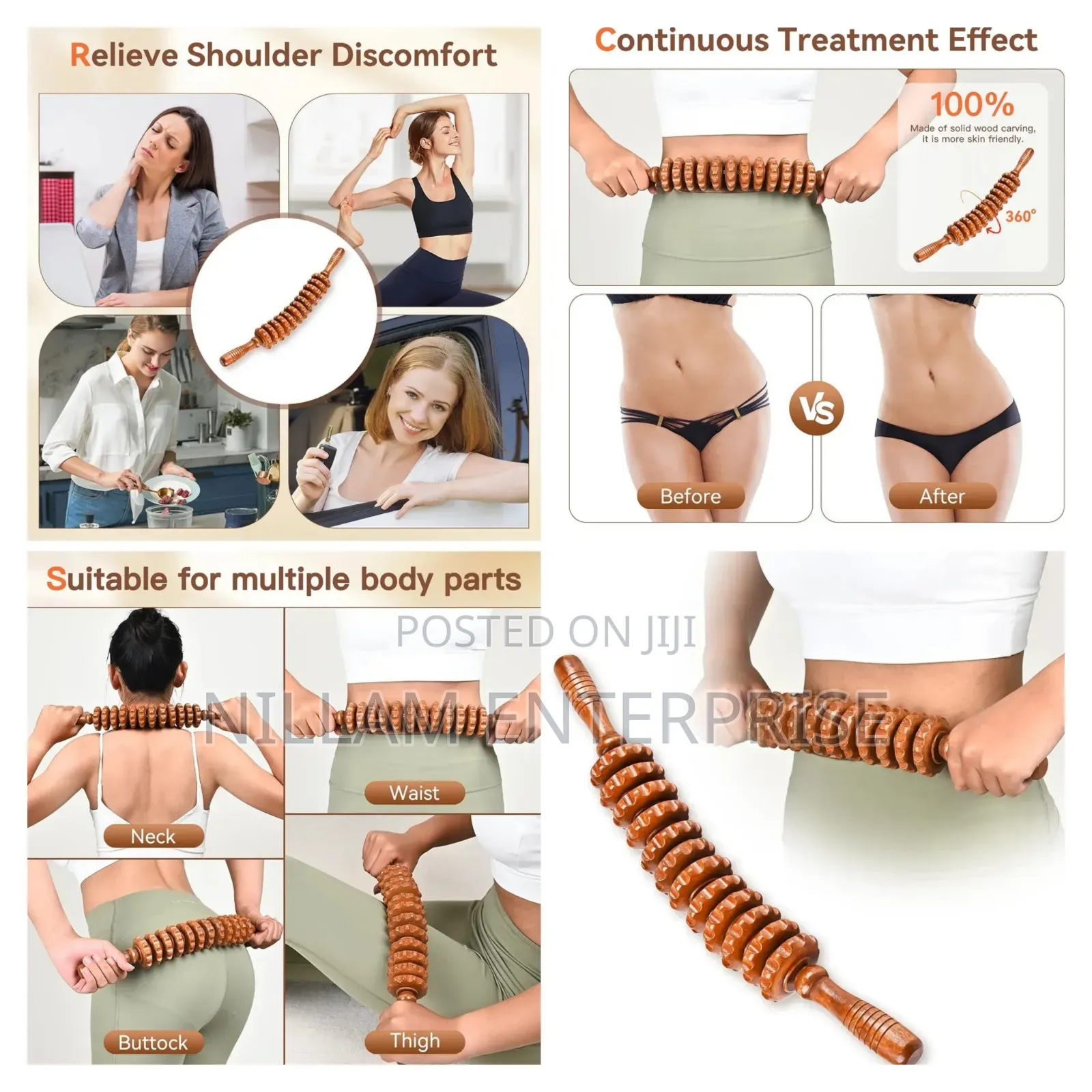 Curved Wood Massage Roller Stick