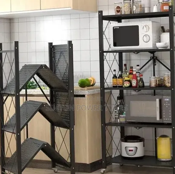Kitchen Rack,Foldable Kitchen Rack With Wheels-Black
