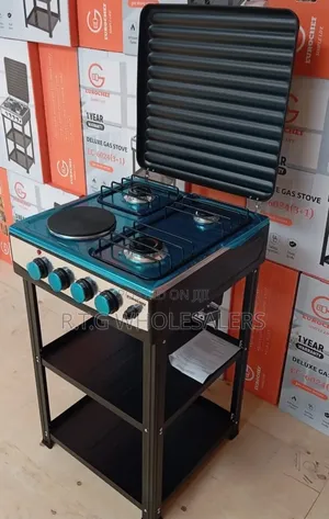 Eurochef 3 Gas +1 Electric Standing Cooker With Shelves at 