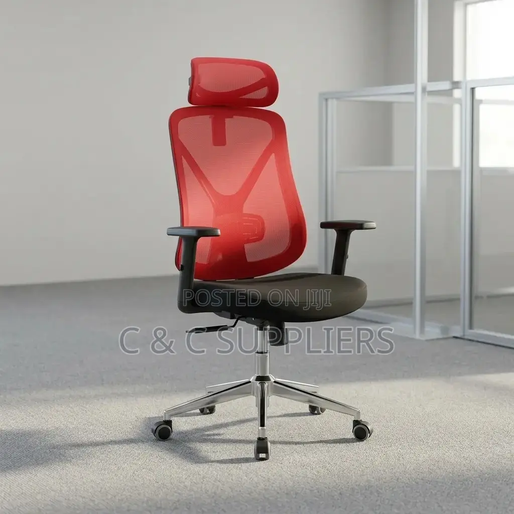 Ergonomic Red Mesh High Back Chair.